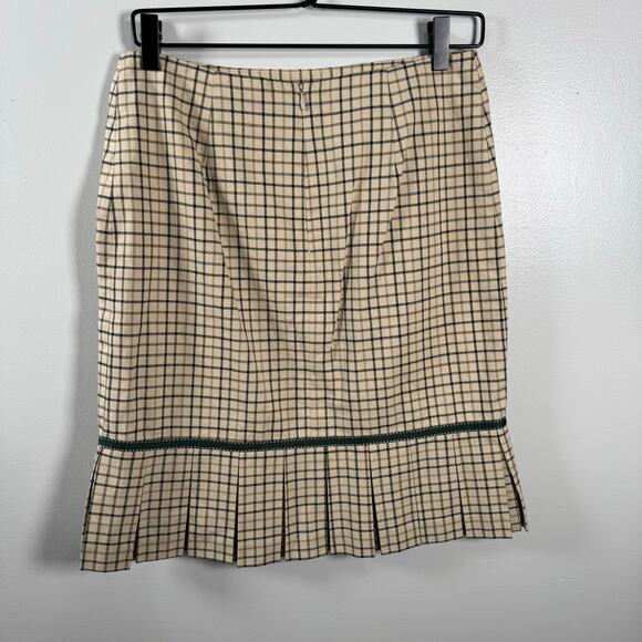 Tailor New York Tan Y2K Zipper Back Bow Accent Pleated Check Hem Skirt Size 4 - Picture 3 of 8